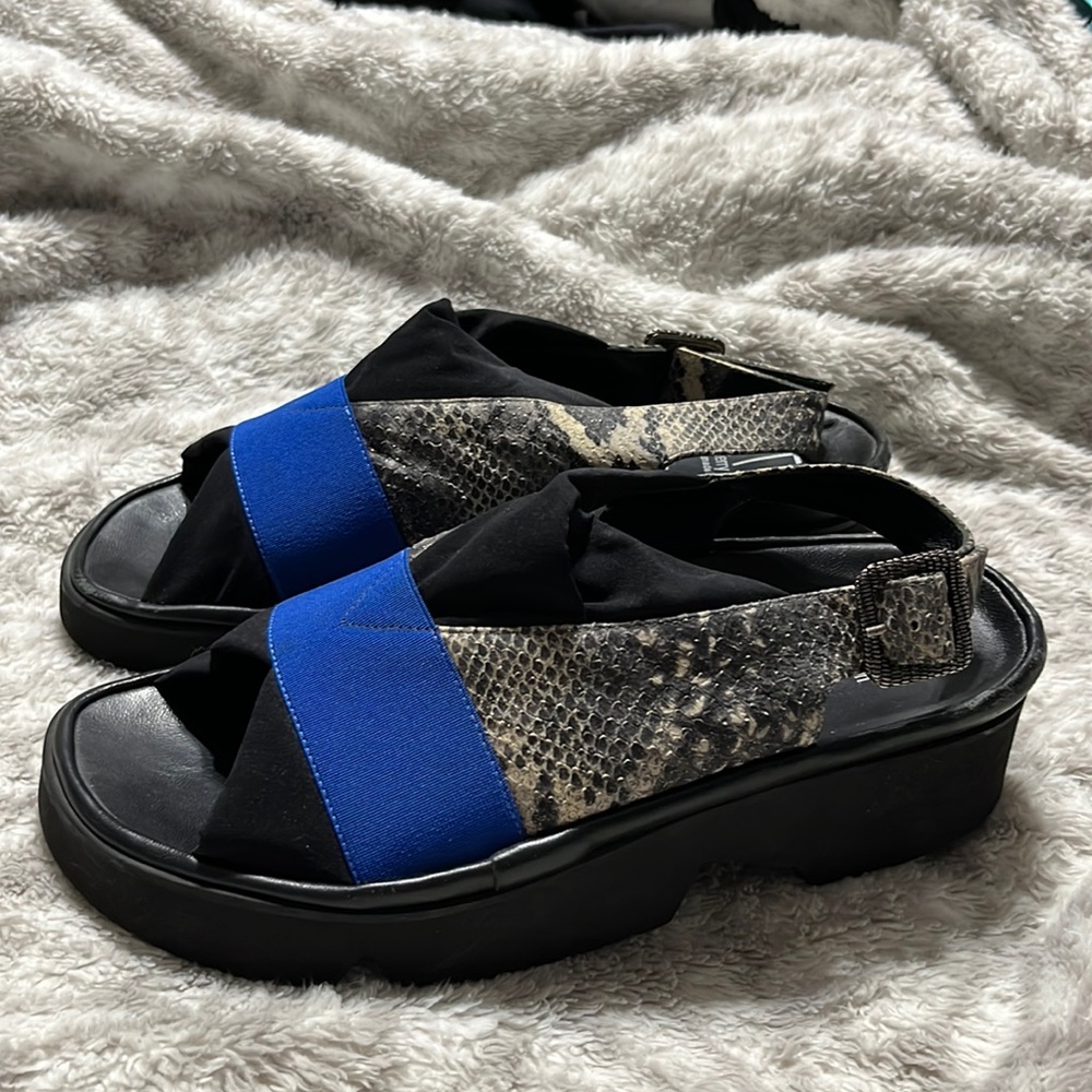 Thierry Rabotin Python Snakeskin Blue Platform Sandal EU 38.5 US 8 Womens